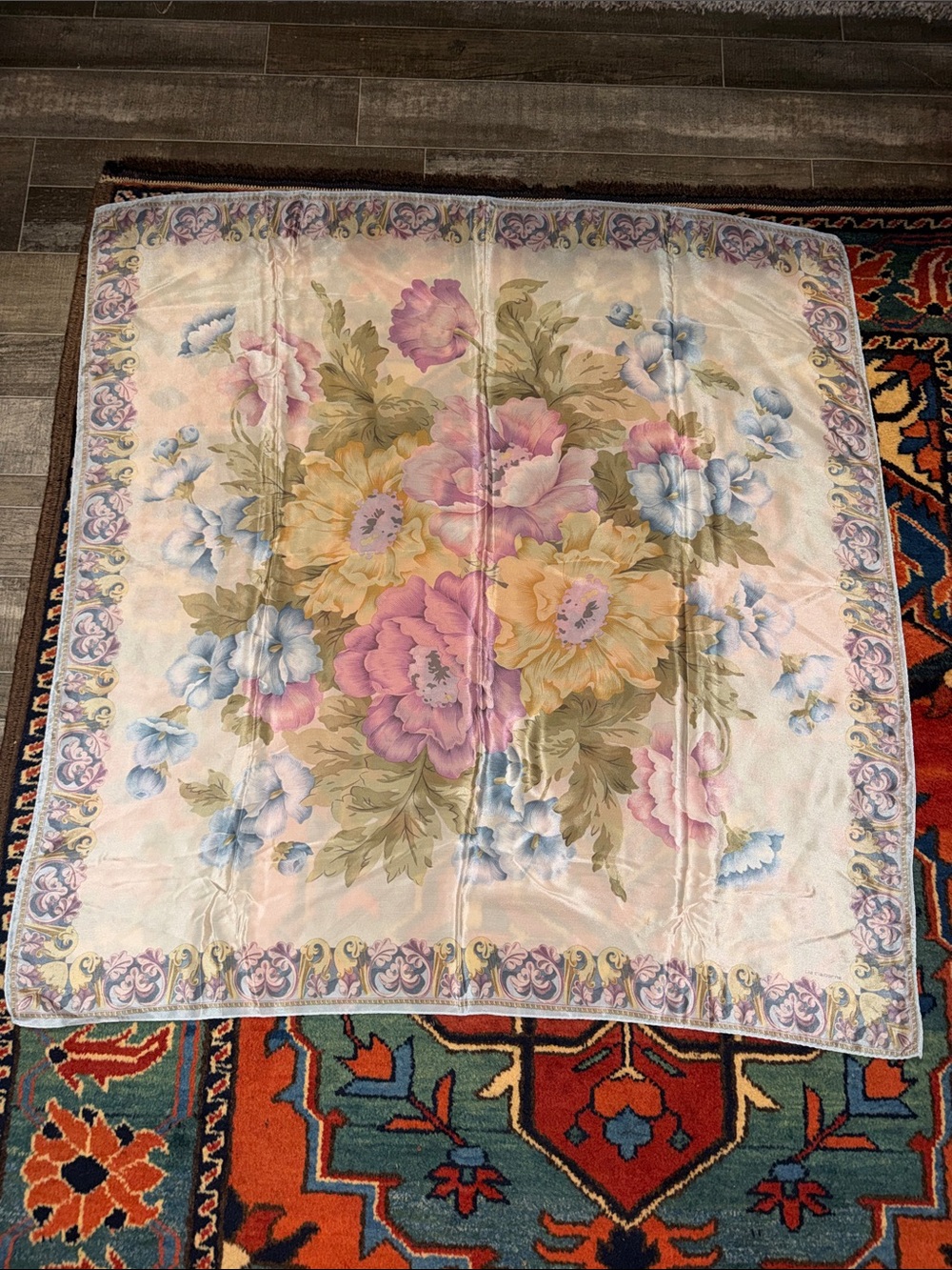 Vintage Early 80's Liz Claiborne Liz Claiborne Cream Multi-Floral Silk Scarf